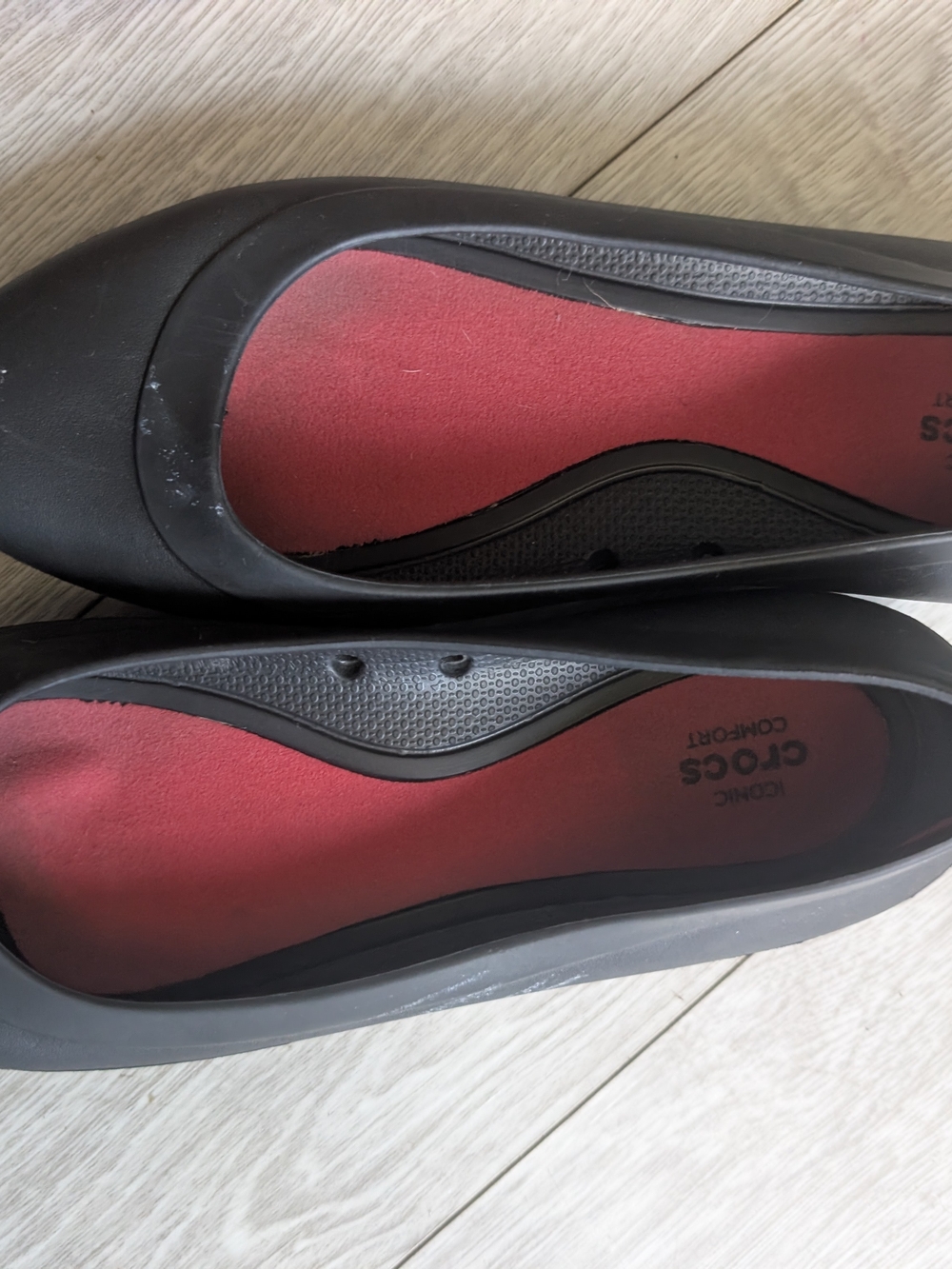 CROCS Black Ballet Flats with Red Insoles